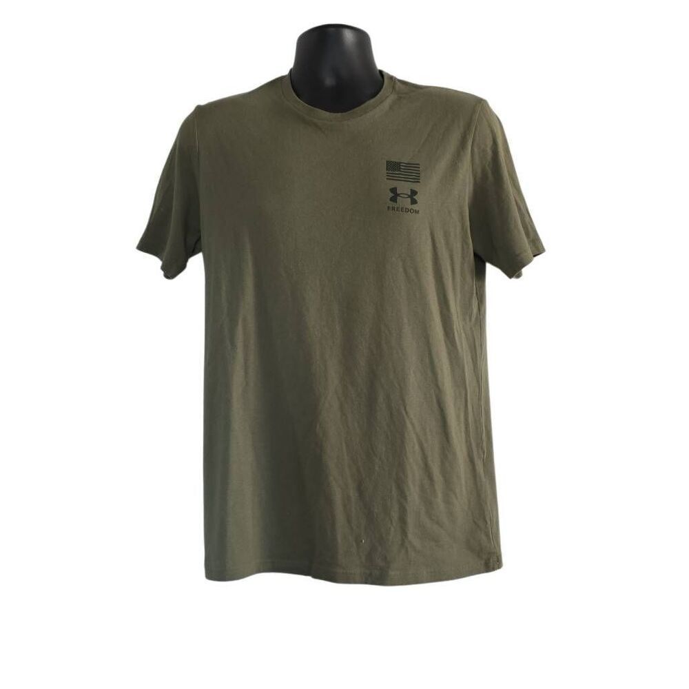 Under Armour Men's Size Medium Olive Green Loose Fit Freedom Short Sleeve Shirt